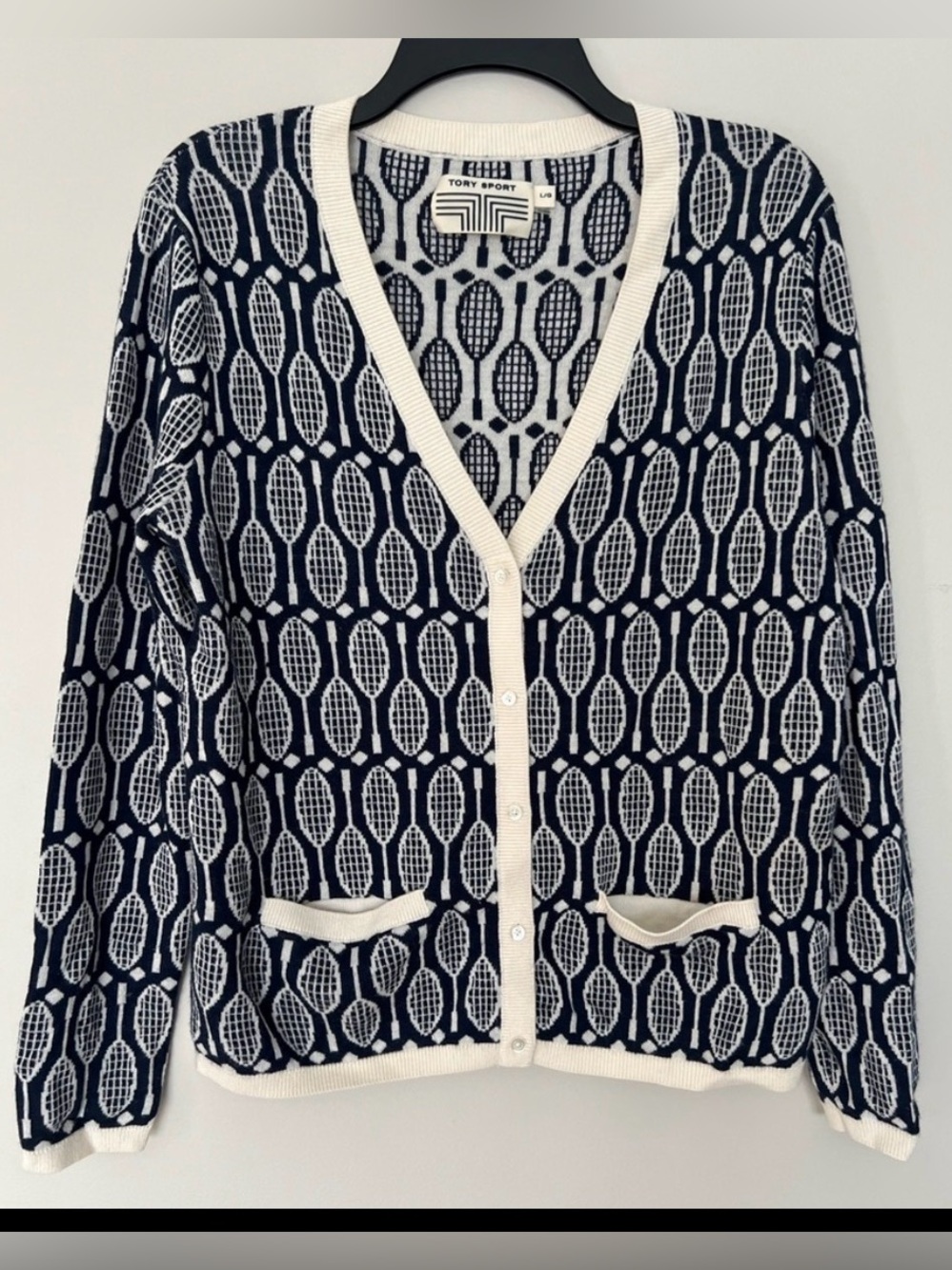 Tory Sport Tory Burch Tech Knit Tennis Racket Cardigan Size L